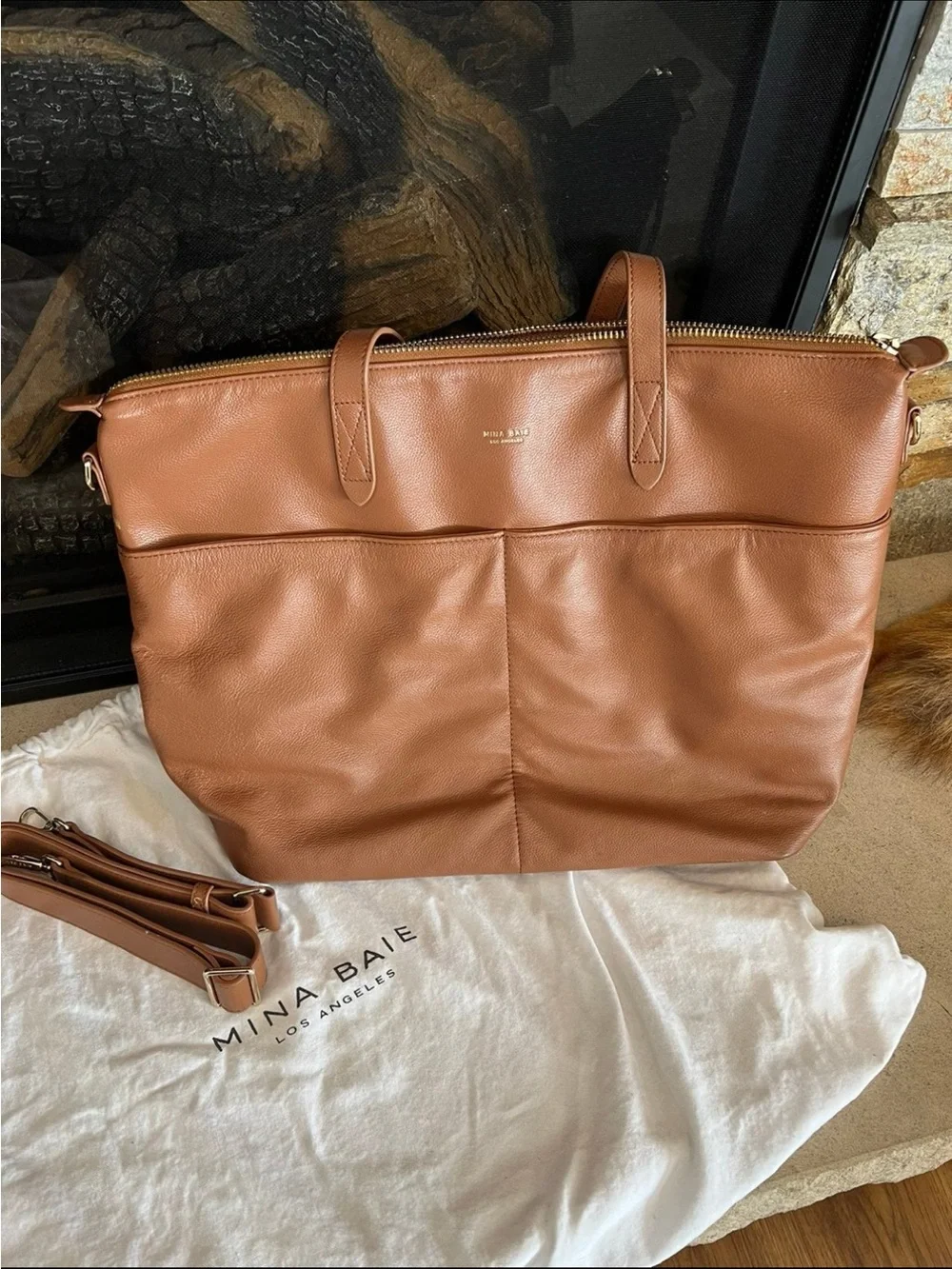 Mina Baie Amelia Full Women's Brown diaper Bag with Gold Hardware